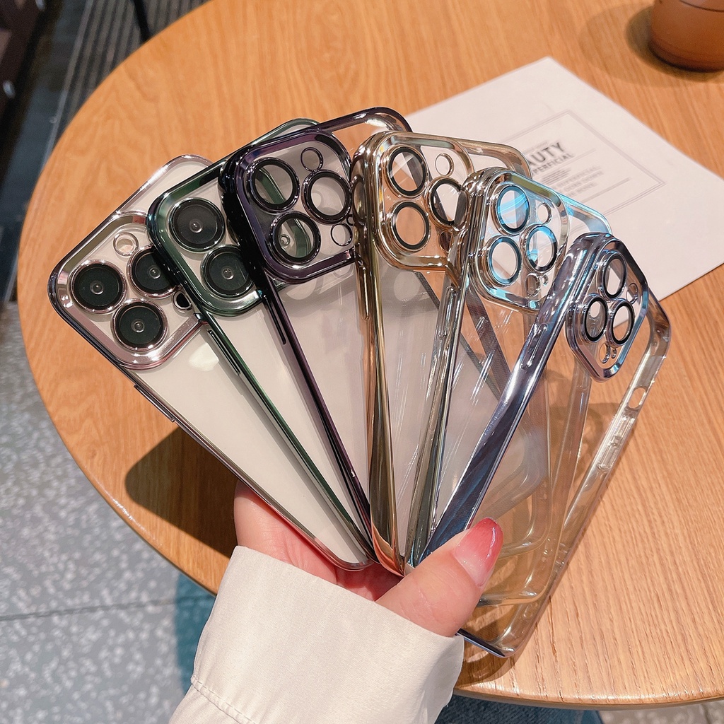 Ốp Điện Thoại Mềm Trong Suốt Chống Sốc Viền Kim Loại 6D Sang Trọng Cho iPhone 13 Pro Max 12 Pro 11 Pro Max