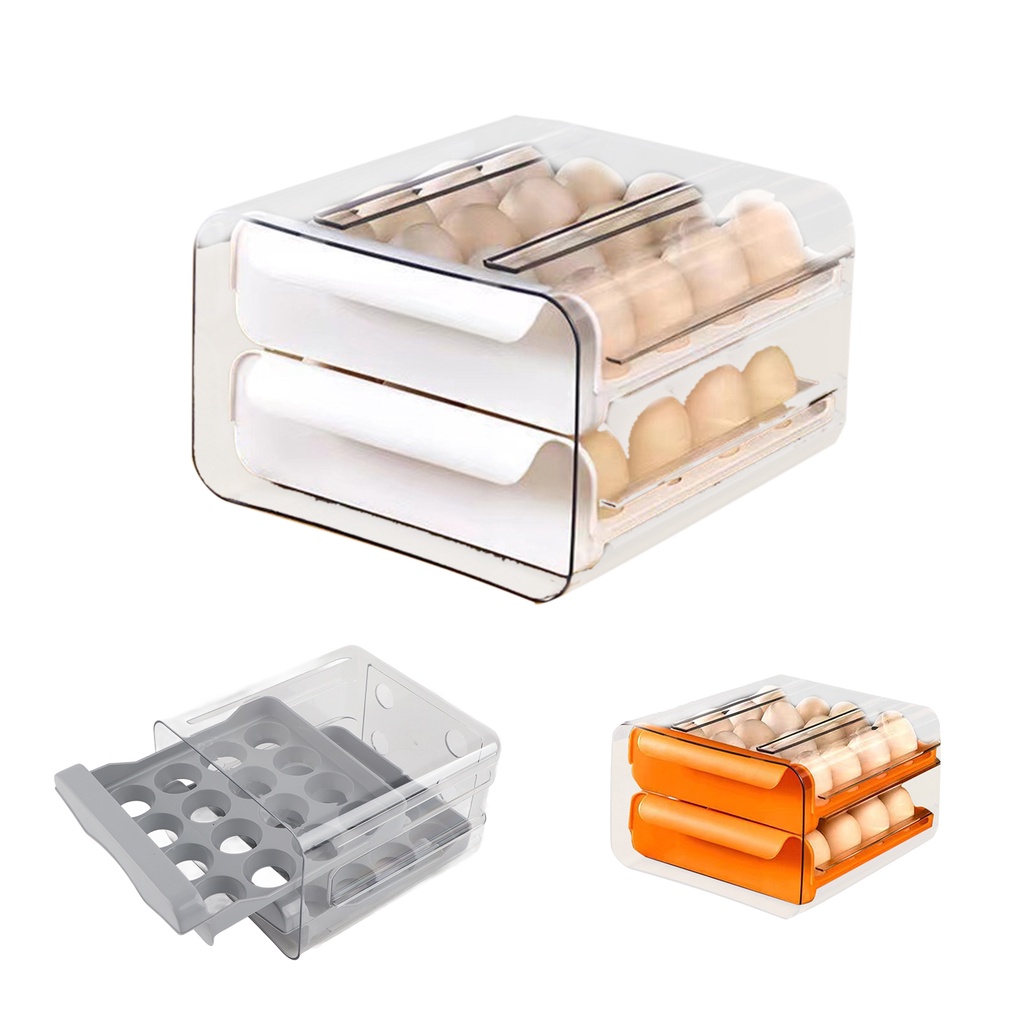 Có thể bán buôn Ngăn kéo đựng trứng Hai lớp trong suốt không độc hại Hộp bảo quản dung tích lớn có tay cầm cho tủ lạnh Hàng giao ngayVirgina056