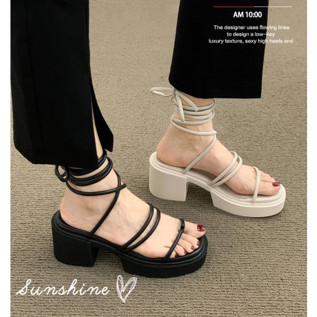 Giày sandal cao gót chống trượt quai cột thời trang mùa hè dành cho nữ 2022