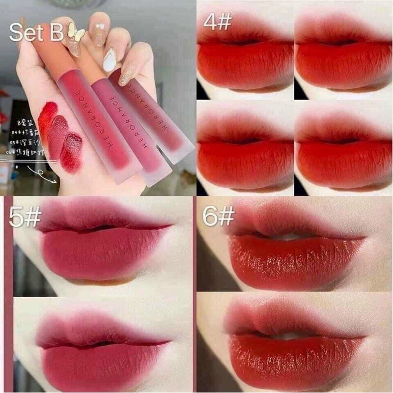 Set 3 son kem lì Herorange Fluffy Lip Glaze mềm mại, mượt như nhung (Chính Hãng)