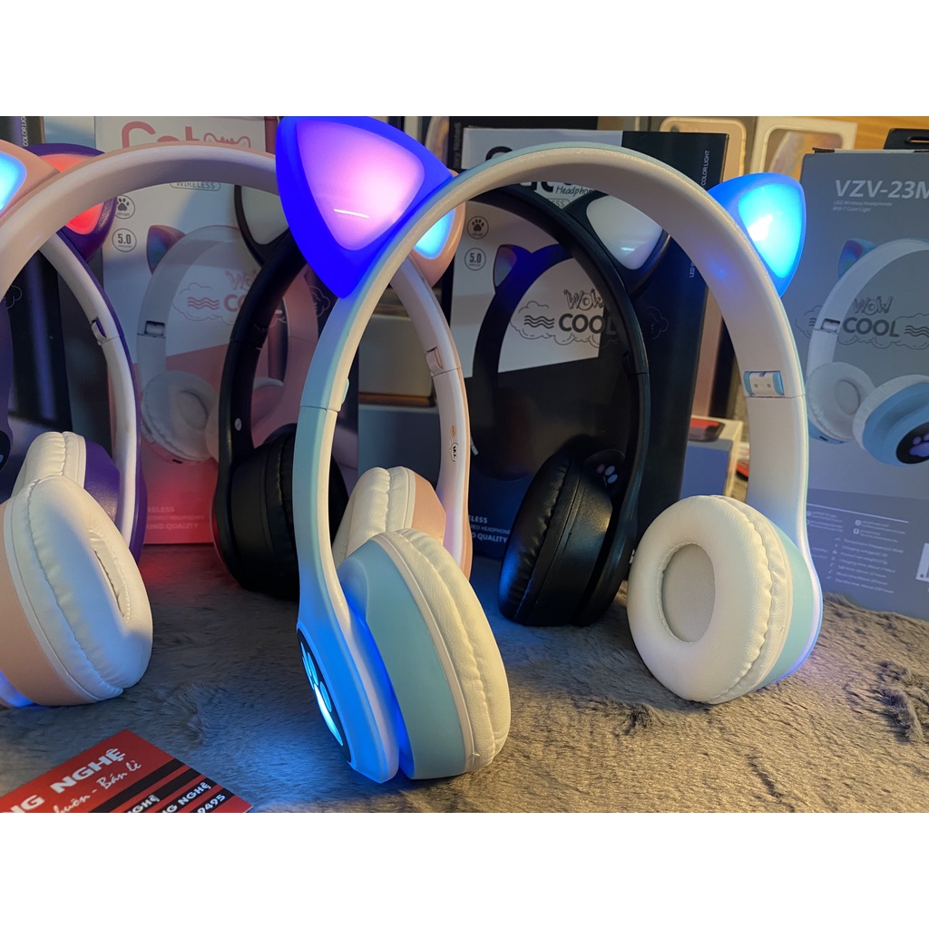 Tai Nghe Nhạc LED Chụp Tai Bluetooth CATEAR VZV-23M TAI MÈO Headphone Úp Tai Không Dây