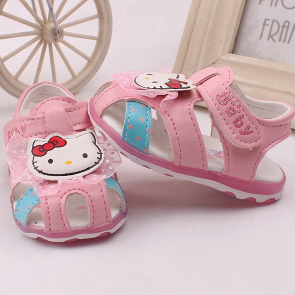 0-2 Years Cartoon Hello Kitty Pre Walker Newborn Baby Shoes Sandals for Girls Infant Toddler LED Shoes Sandals