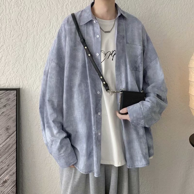 Áo sơ mi tay dài dáng rộng phối màu độc đáo thời trang Hàn Quốc cho nam size M-3XL