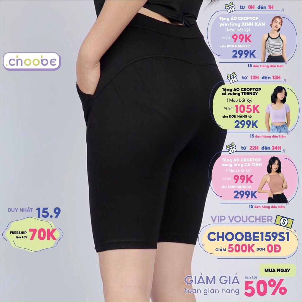 Quần legging nữ Choobe nâng mông lưng cạp cao vải thun dày dặn đùi ngố lửng ôm body bó mặc nhà tập gym yoga Q33
