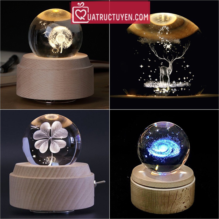 Hộp nhạc quả cầu pha lê 3D huyền ảo Bồ công anh/ thiên hà kèm hộp quà tặng sang trọng