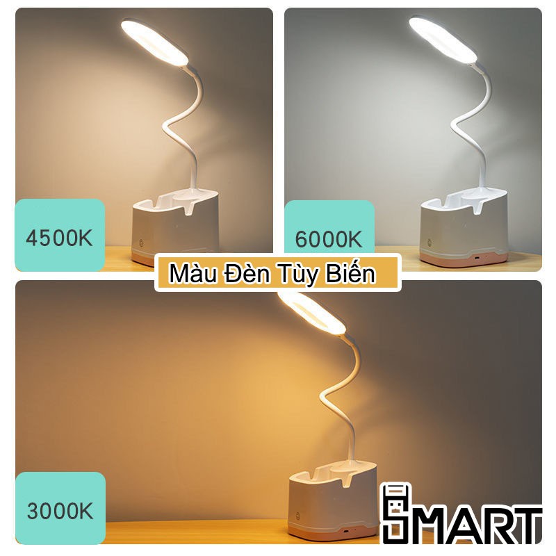 Đèn Học Để Bàn Chống Cận Siêu Cao Cấp, Sạc Tích Điện, Đèn Bàn Kiêm Hộp Đựng Bút Và Giá Đỡ Điện Thoại DH02