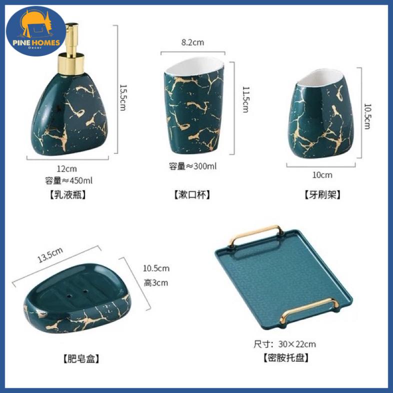 Bộ Đồ Dùng Nhà Tắm Gốm Sứ Vân Vàng 6 Món Sang Trọng