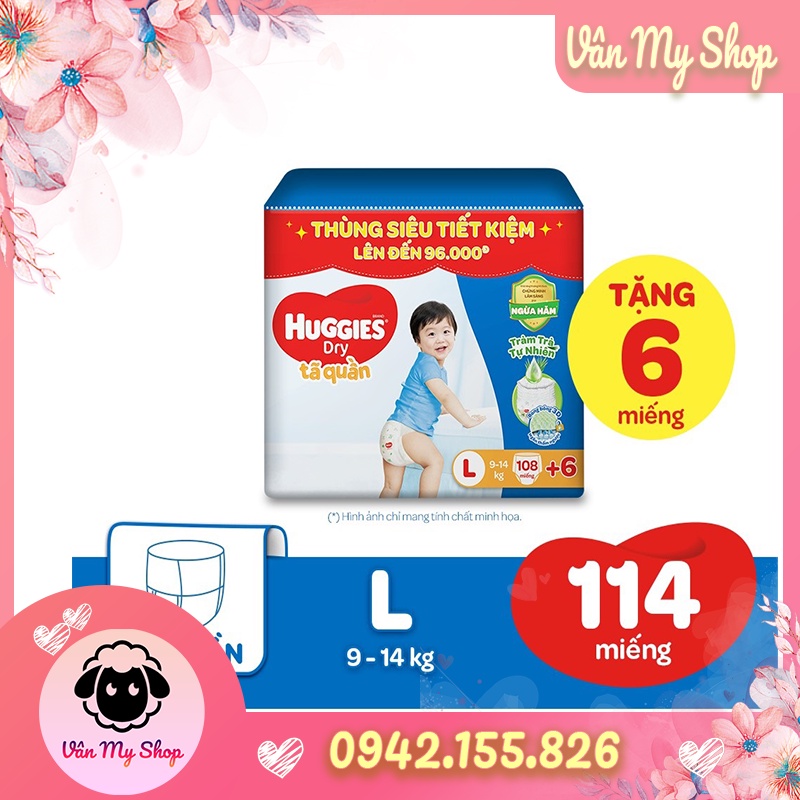 Tã quần Huggies Dry Tràm Trà Tự Nhiên MEGA JUMBO M120+6 / L108+6 / XL96 / XXL84 miếng