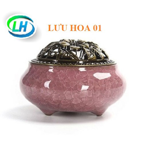 Lư đốt trầm, Lư xông trầm hương, trầm to bằng gốm sứ cao cấp - Mẫu Lưu Hoa 01