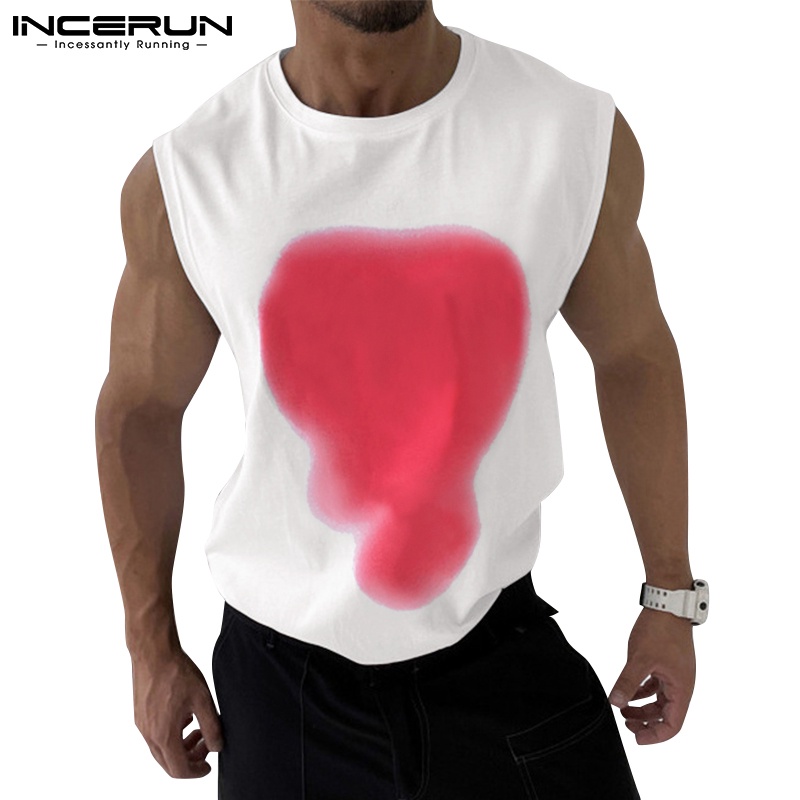 Áo tanktop INCERUN cổ tròn không tay dáng rộng in họa tiết thời trang mùa hè cho nam