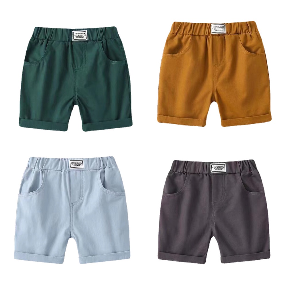 Quần đùi SOFFNY cotton co giãn mềm mại màu trơn thời trang dành cho bé trai