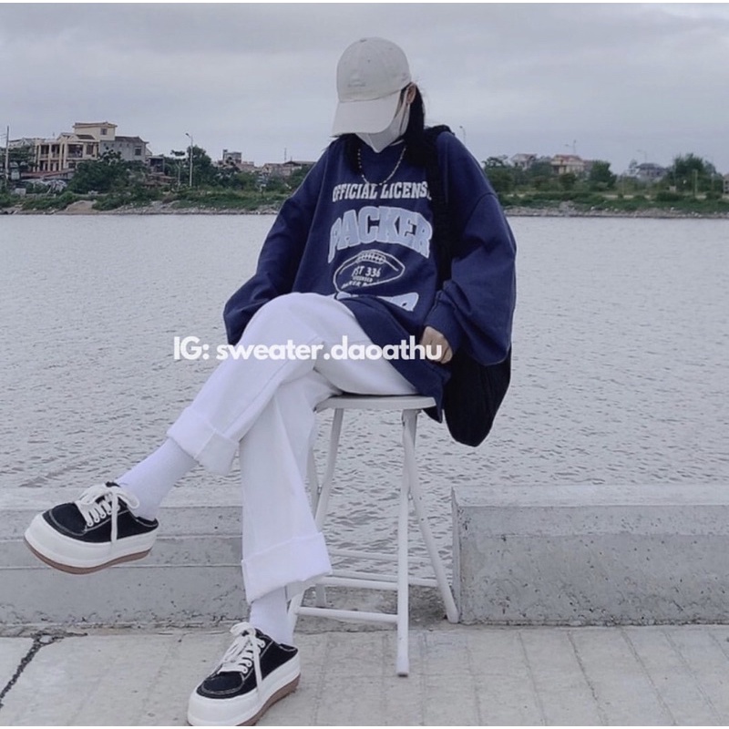 [ ẢNH THẬT ] ÁO SWEATER NỈ PACKER BAKER XANH (2 MÀU) FORM RỘNG OVERSIZE (ẢNH THẬT SHOP CHỤP)