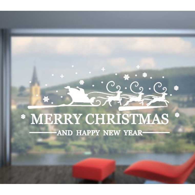Decal Trang Trí Noel Hít Tĩnh Điện Hai Mặt Không Dơ Kính Mẫu Đoàn Xe Và Chữ