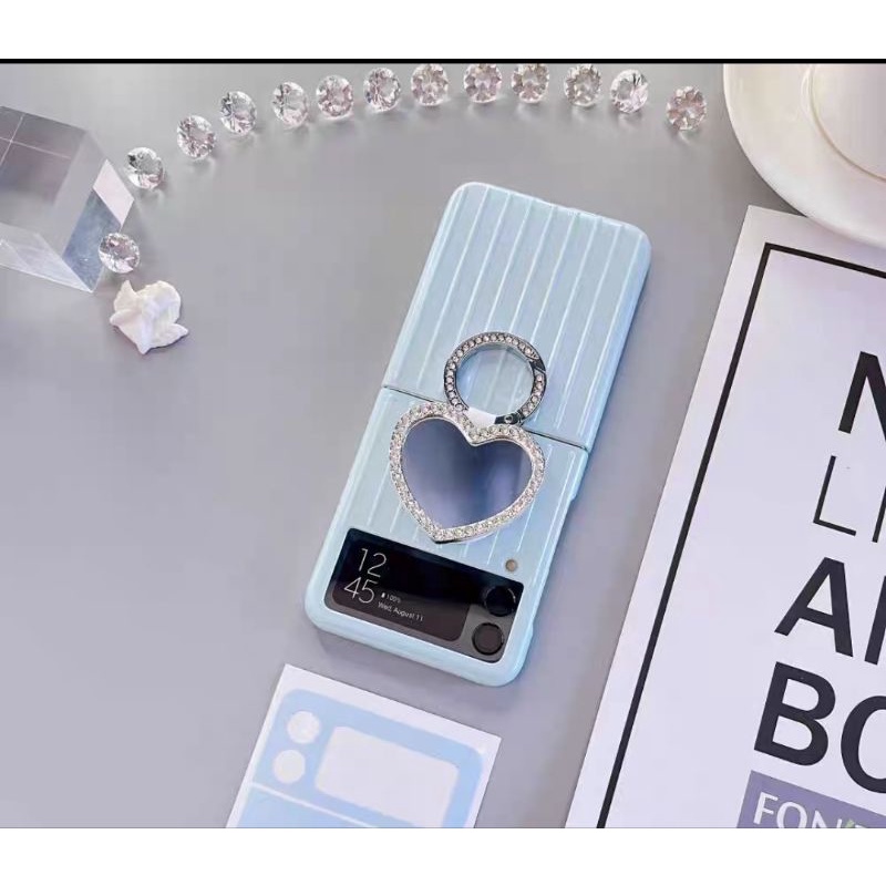 [HÀNGSẴN] Ốp Samsung Z Flip 3 / Z Flip3 / ZFlip3 gương trái tim viền đá lấp lánh kèm móc ring