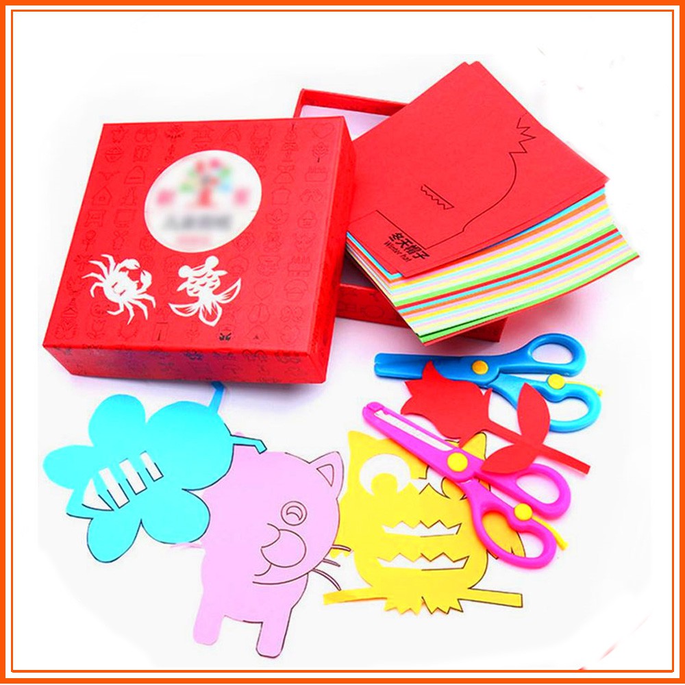 Bộ đồ chơi cắt giấy thủ công cho bé (240 giấy mày và 2 kéo cắt an toàn)