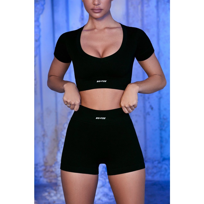 Bộ đồ tập gym yoga thể thao nữ, set quần đùi áo crop dệt kim quảng châu cao cấp Bin Sports BN079