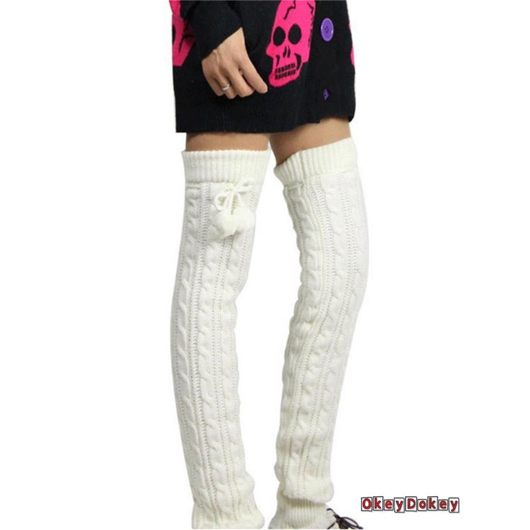 Đôi vớ dài qua gối dệt kim màu trơn thời trang thu đông cho nữ