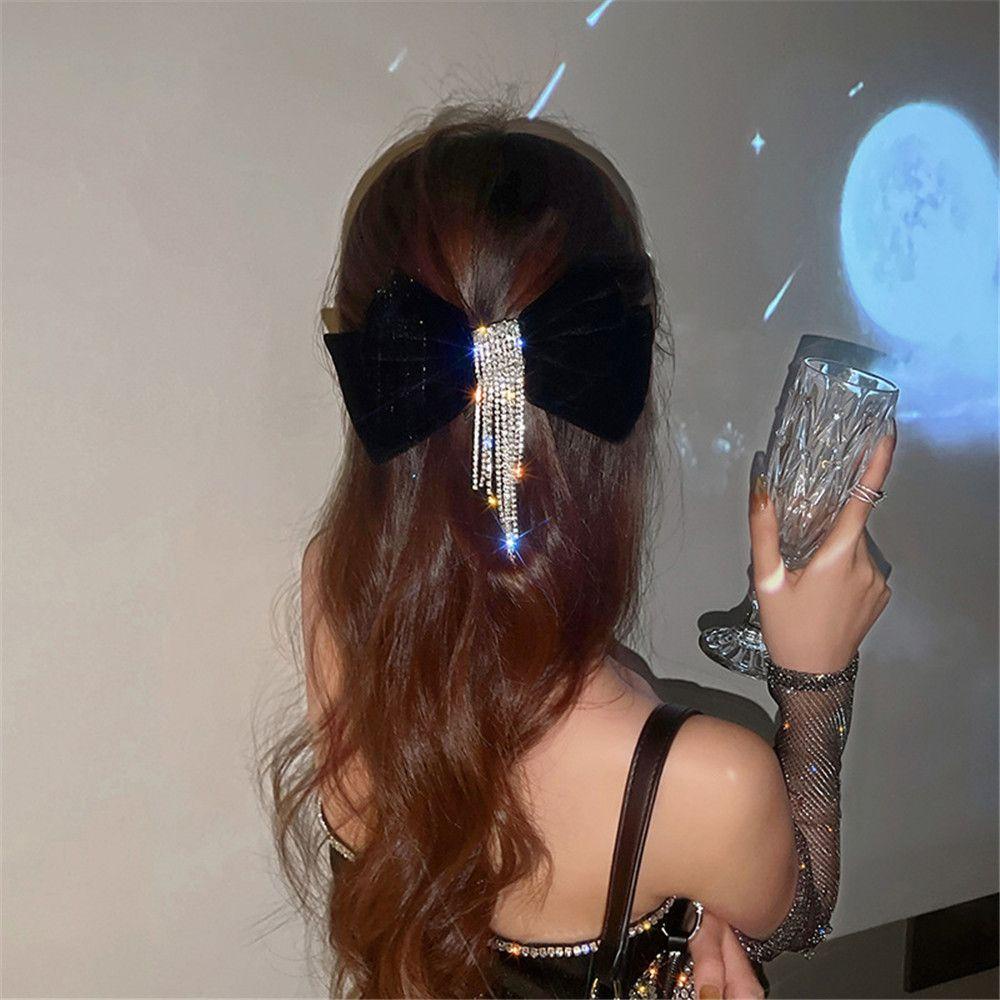 Kẹp Tóc Nơ Bằng Satin Phong Cách Vintage|Dây Tua Rua Xinh Xắn Chất Lượng