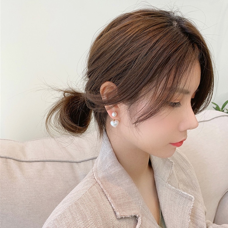 Bông Tai Mạ Bạc 925 Hình Trái Tim Đính Ngọc Trai Đơn Giản Thời Trang Phong Cách Hàn Quốc