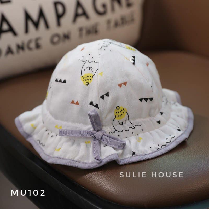 Mũ vải rộng vành họa tiết có dây - MU102