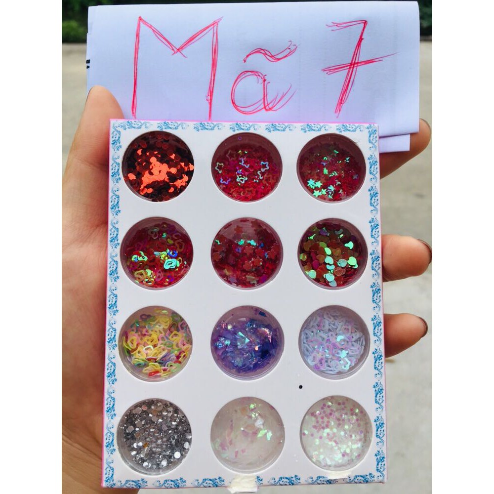 Sét kim tuyến 12 ô -Nhũ mắt gilter kim tuyến trang điểm Make up Phong cách Korea - Hoặc trang trí móng tay Nail.