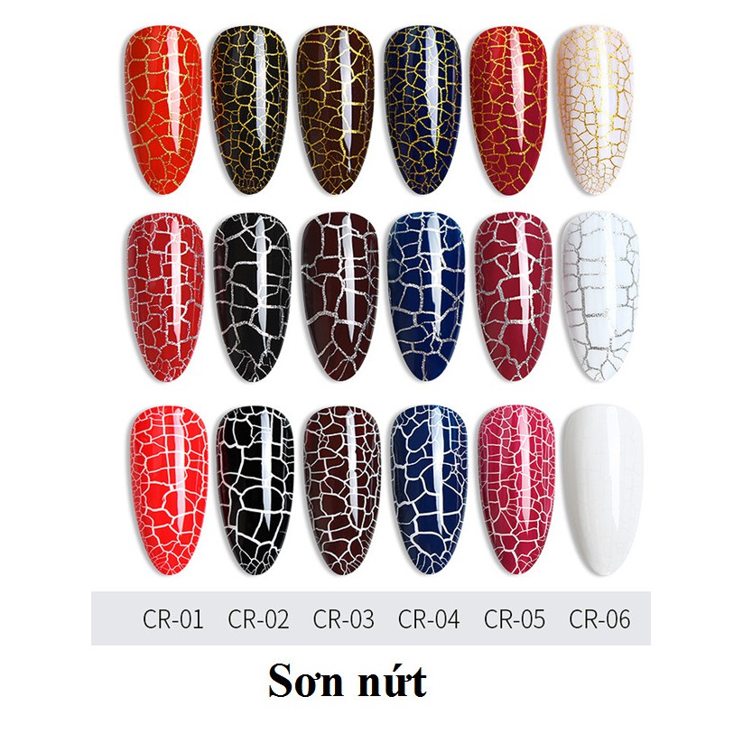 Sơn Gel Nứt AS cao cấp, sét 9 chai, 6 màu nứt độc lạ, 3 màu nền dễ phối màu  (mã CR)_Chai đen 15ml