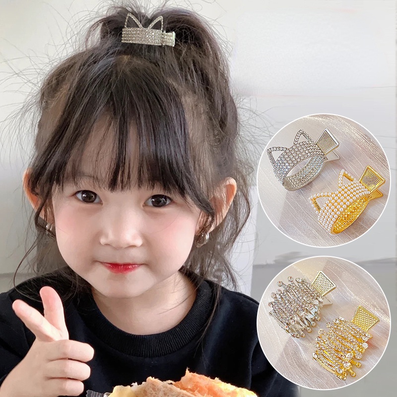 Set 2 Kẹp Tóc Đuôi Ngựa Bằng Kim Loại Dễ Thương Phong Cách Hàn Quốc