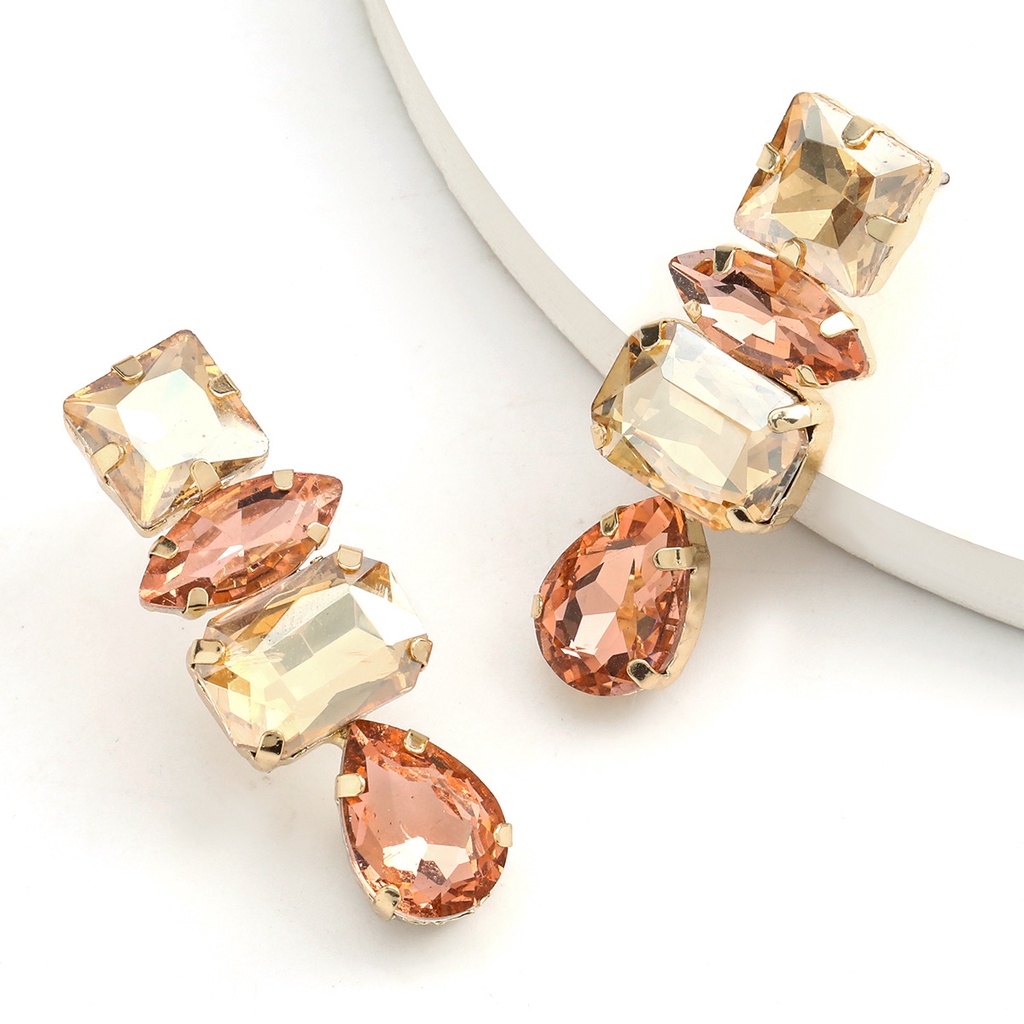 Khuyên tai PINKDUDU PD347 hợp kim mặt thủy tinh dáng vuông/ giọt nước đính đá lấp lánh thời trang cho nữ