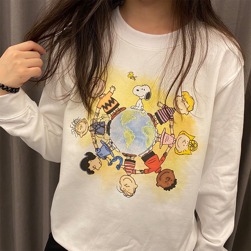 ZHELIHANGFEI Áo Nỉ Tay Dài Cổ Tròn Form Rộng Họa Tiết Hoạt Hình Dễ Phối Đồ