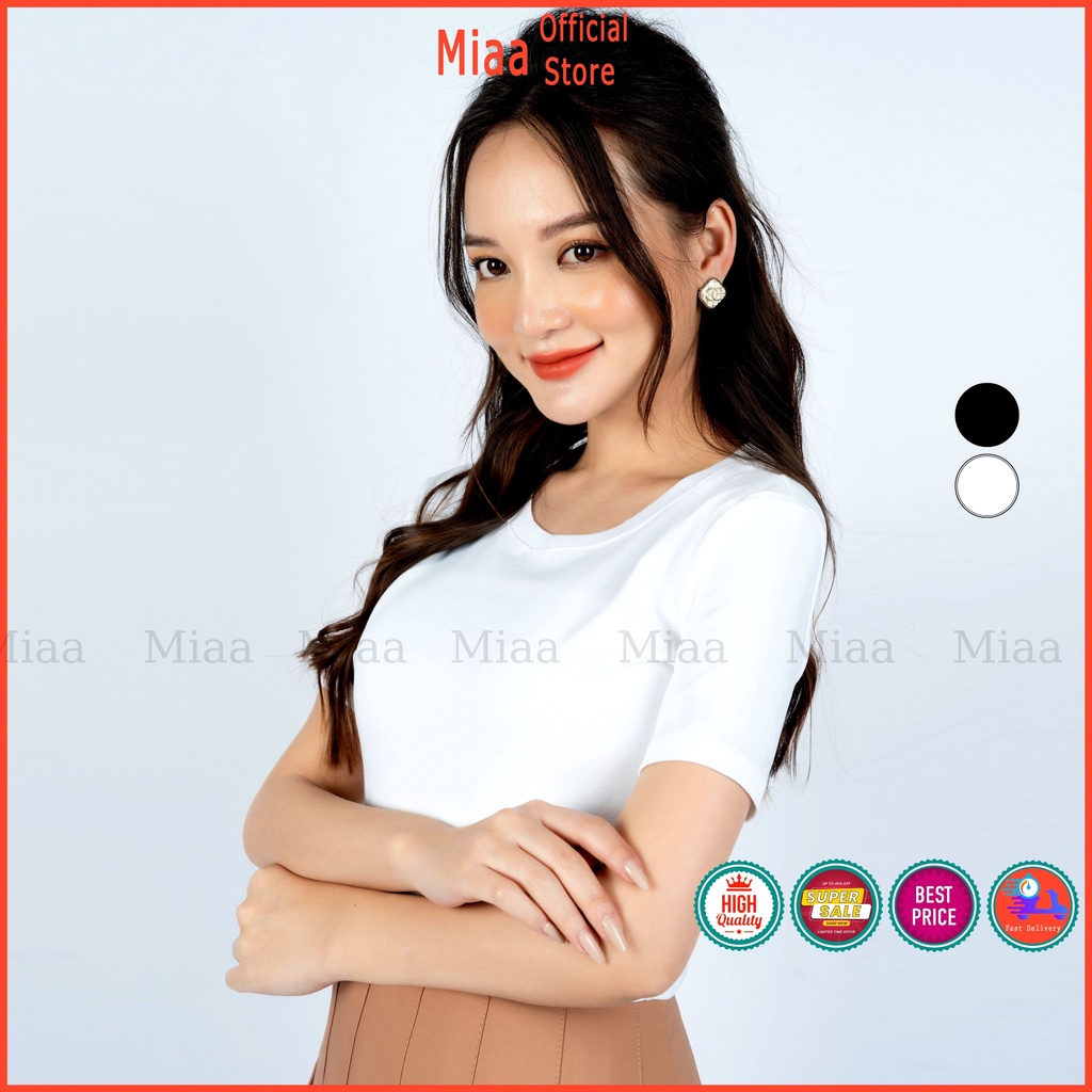 Áo croptop nữ ôm body tay ngắn, Croptop Nữ trơn ngắn tay cổ tròn, Áo thun ôm nữ dáng ngắn - ACTN03