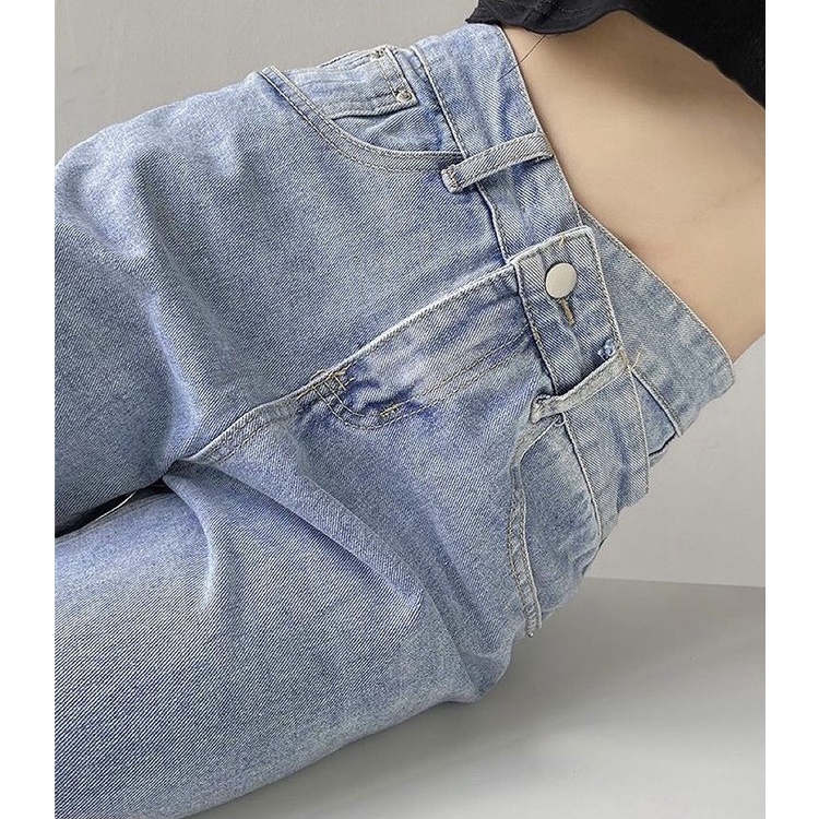 QUẦN JEANS ỐNG RỘNG NỮ LƯNG CAO CẠP CHÉO LƯNG LAI CUỐN FORM DÀI RỘNG MÀU XANH NHẠT CAO CẤP NITIQC MÀU XANH NHẠT XÁM