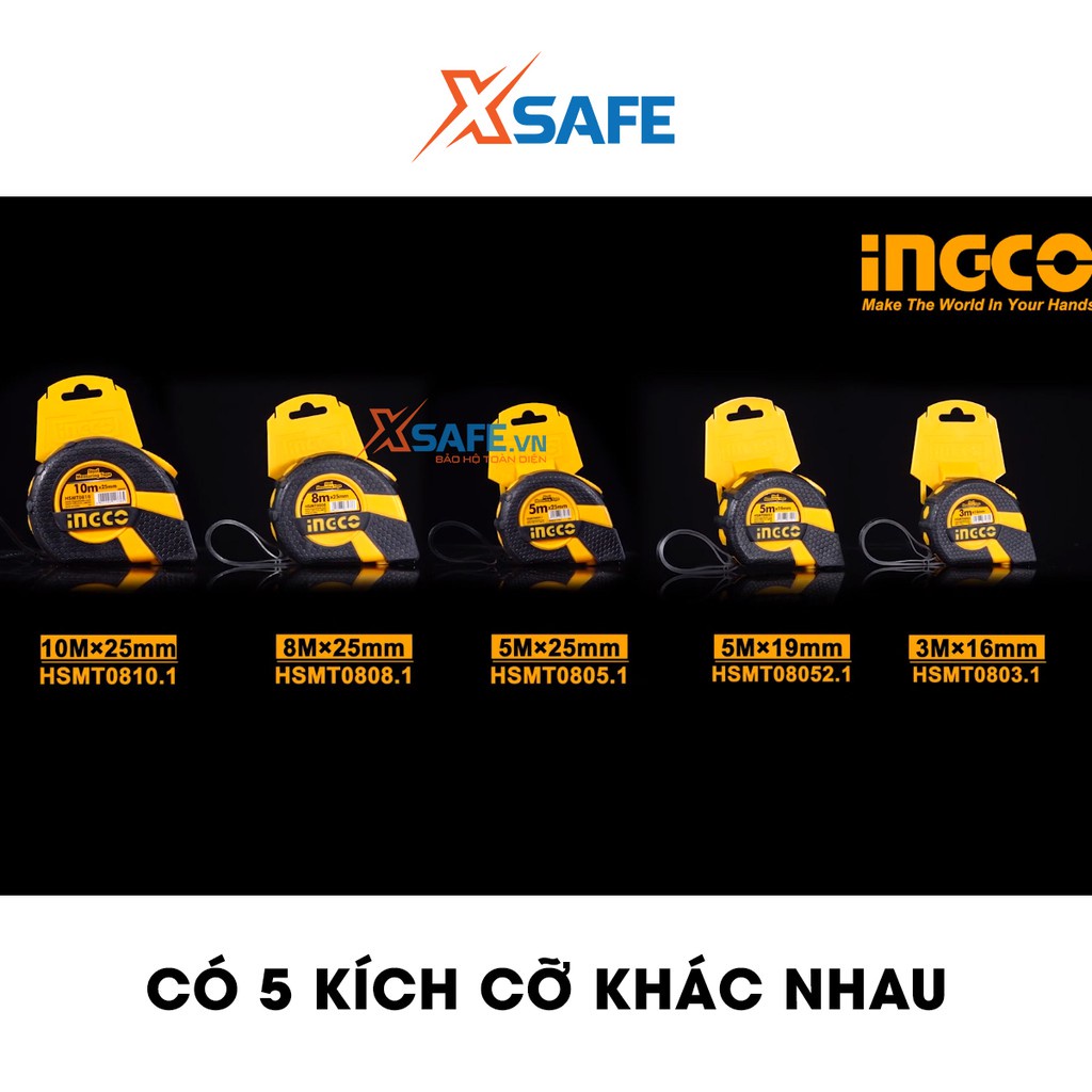 Thước cuộn thép nền vàng cao cấp INGCO đủ size Nút bật đôi. Chức năng khóa tự động, thước dây cuộn tự động chất liệu ABS