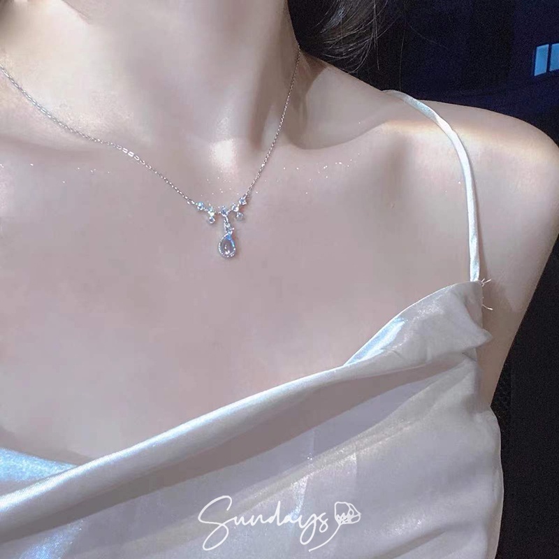 Vòng cổ Bạc 925 Mặt Đá Mặt Trăng Nhiều Màu Sắc Thời Trang