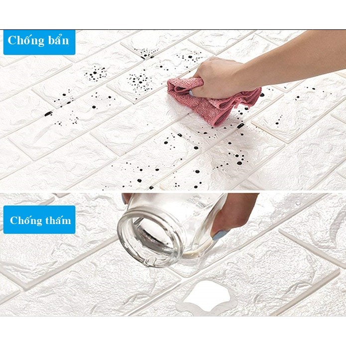 Xốp dán tường chống thấm 3D giả gạch màu Trắng 4mm background gạch chụp ảnh