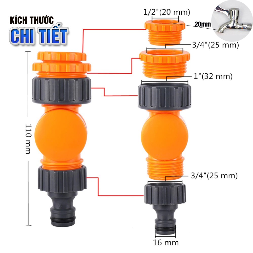 Đầu nối nhanh vòi nước cổ xoay 360 độ, ống nước mềm từ 14 hoặc 20mm dùng tưới cây hay rửa xe, lắp vòi rửa Minh House