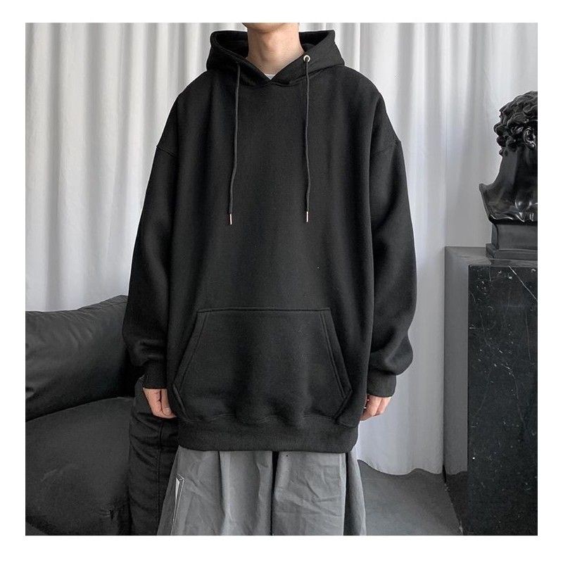 Áo hoodie màu đen nỉ ngoại from rộng