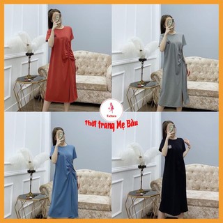 Váy bầu kiểu rút eo max xinh mùa hè 2021 new 4 màu ( hình thật )