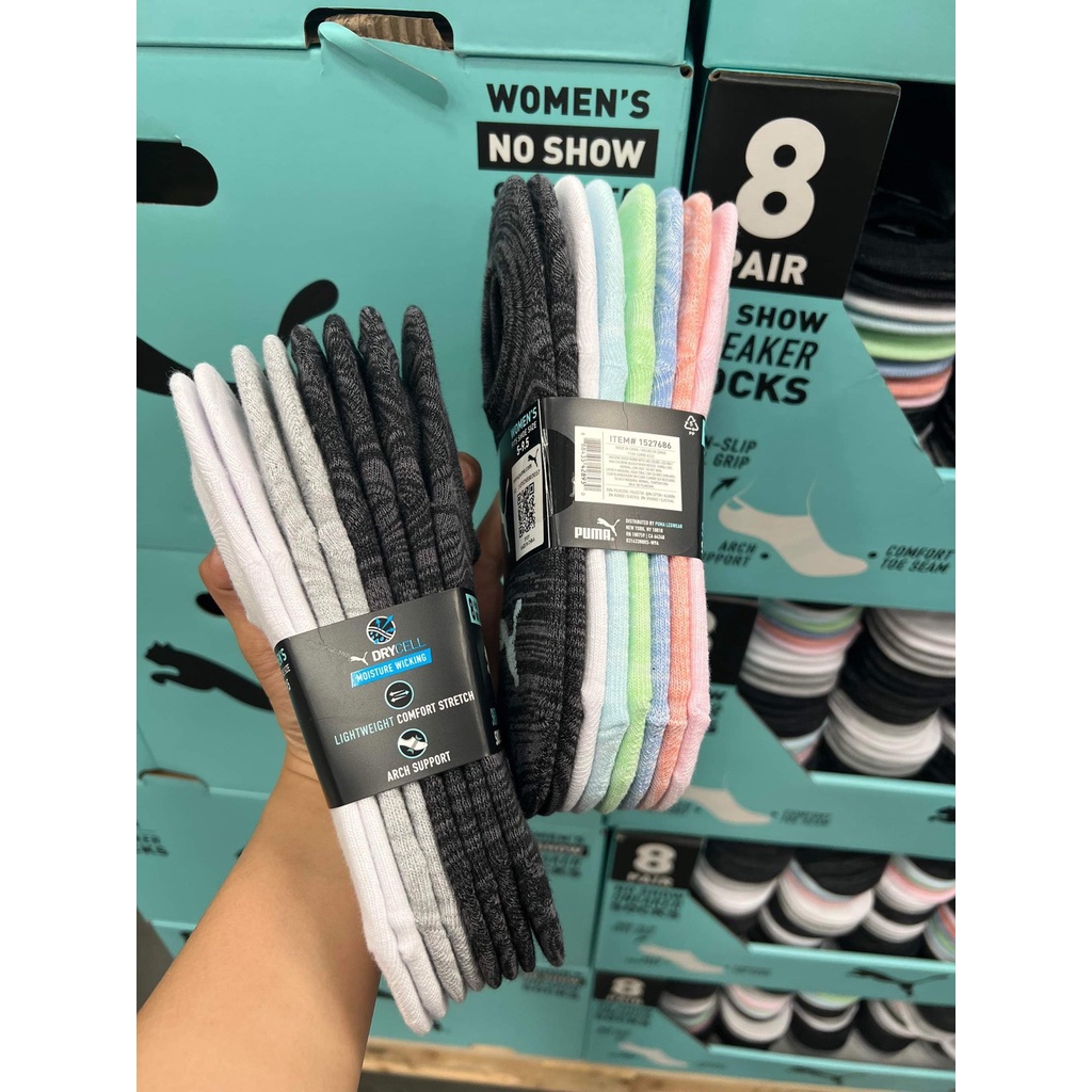 Set 8 đôi tất vớ nữ cổ thấp Puma có phom dáng đẹp ôm chân chất mềm mịn mỏng vừa phải - EDS Hàng Mỹ