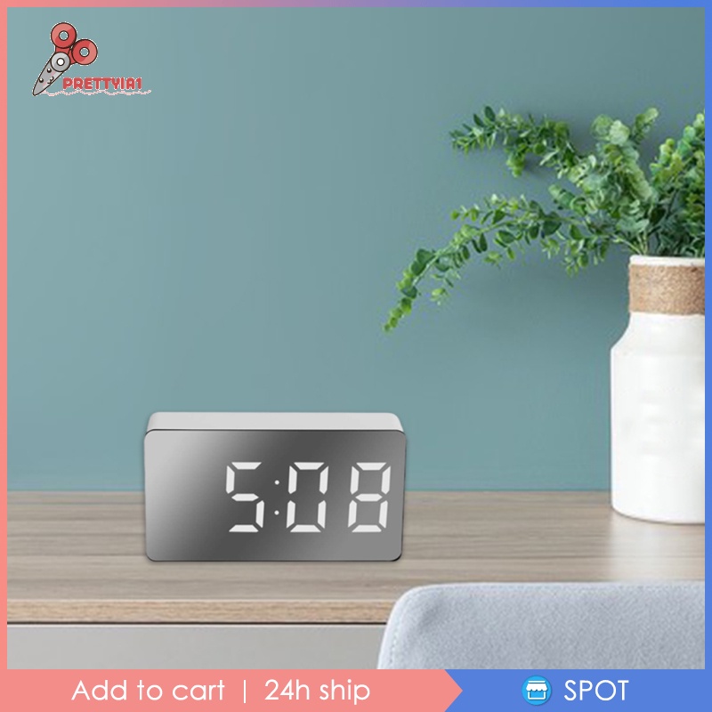 [Prettyia1] Đồng Hồ Báo Thức Kỹ Thuật Số Màn Hình LED Hiển Thị Điều Chỉnh Được Độ Sáng Với 2 Đồng Hồ Báo Thức / Nhiệt Độ / Không Có Ticking / Di Động