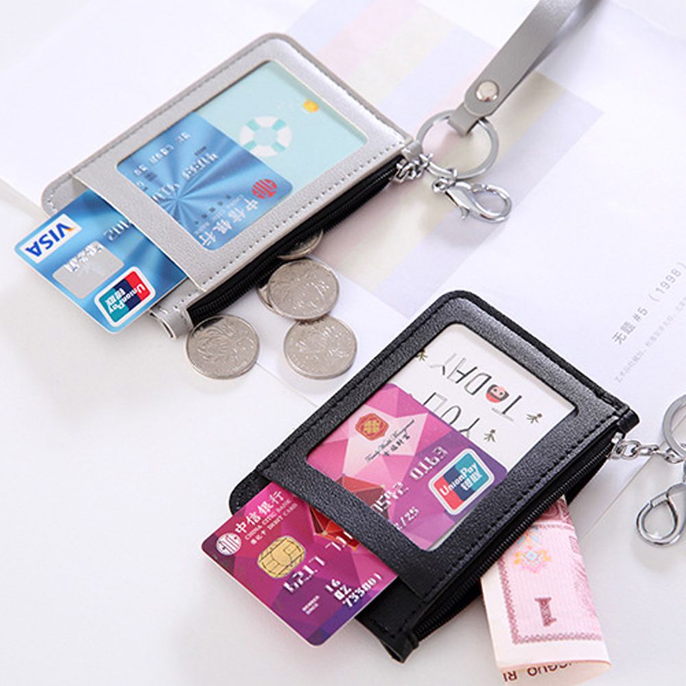 Ví da PU hai mặt đựng thẻ ID/chìa khóa đa năng phong cách Hàn Quốc cho nam và nữ