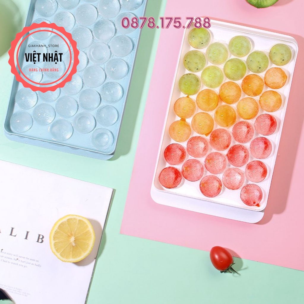Khay Làm Đá Viên Tròn Có Nắp, Khuôn Làm Thạch Làm Đá Hoa Quả Trái Cây Để Tủ Lạnh, Hàng Việt Nhật Cao Cấp 6978