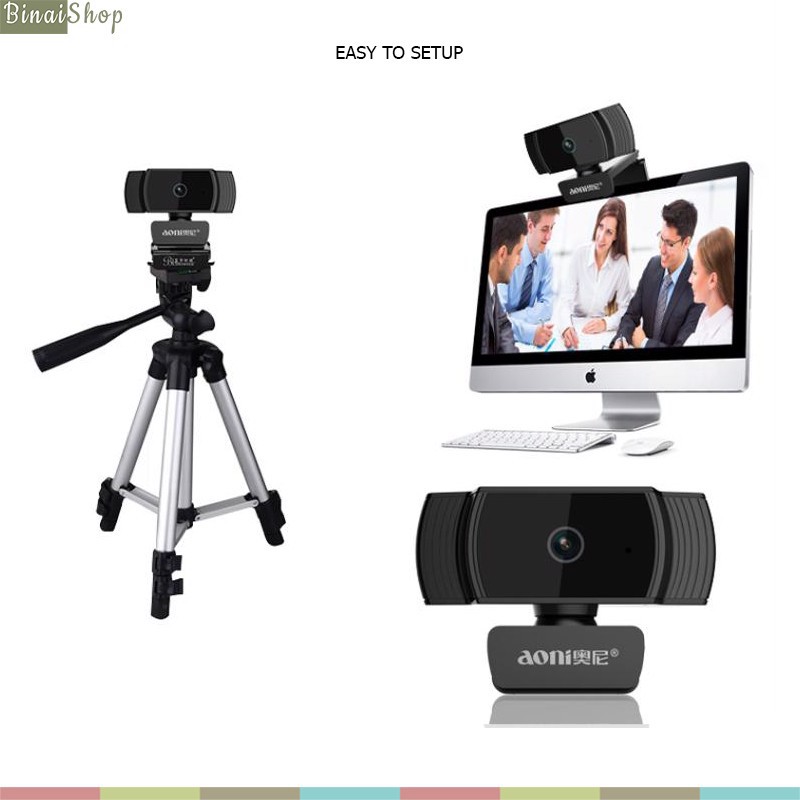 Aoni A20 - Webcam Họp Trực Tuyến Góc Rộng 80 Độ, Full HD1080 30fps, 2.0 Megapixel