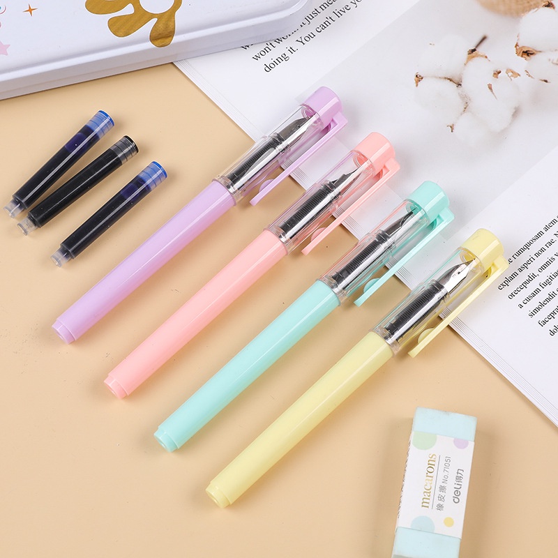 1 Bút Máy Màu Macaron Làm Từ Nhựa Với Mực Thay Thế 1pc
