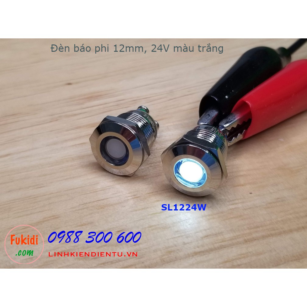Đèn LED báo nguồn phi 12mm, 24V màu đỏ, xanh lá, xanh lục, vàng và trắng SL1224