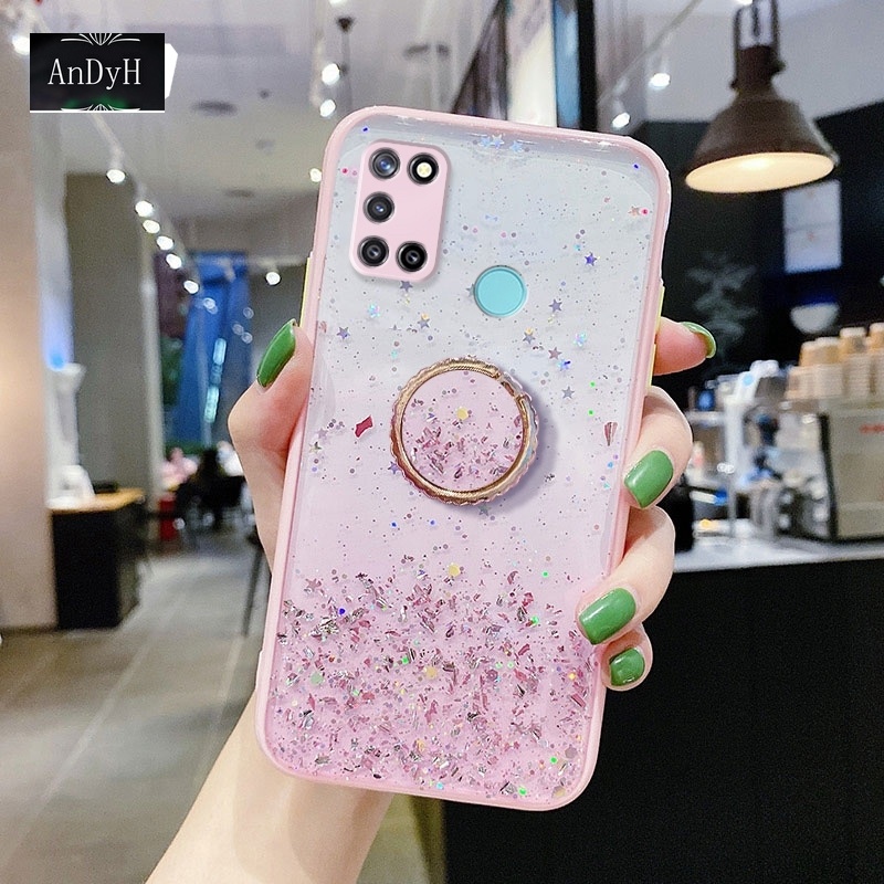 Ốp điện thoại họa tiết ngôi sao lấp lánh kèm giá đỡ nhẫn cho OPPO Realme C17 7i