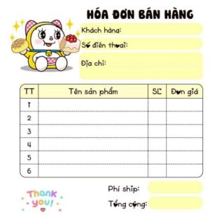 [CÓ SẴN] Hóa Đơn Bán Hàng 1 Liên dễ thương Doremon + Doremi + Gấu