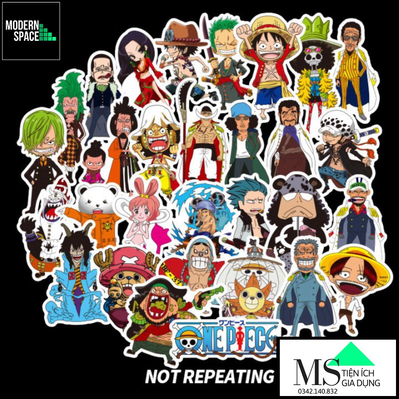 Sticker PVC One Piece Luffy ST-031 - Cả bộ 50 hình Chống nước Hình dán trang trí Tường Mũ