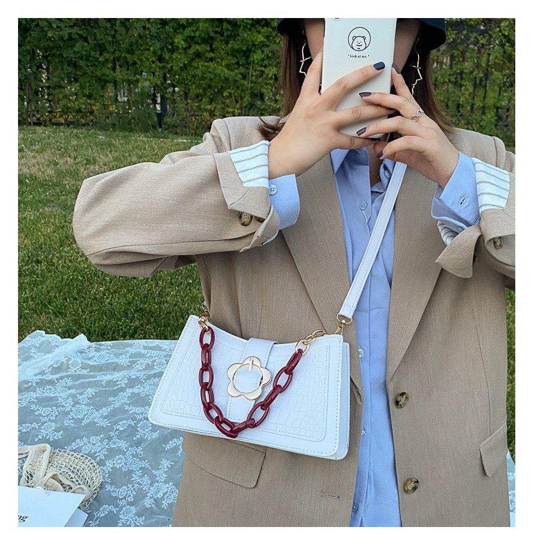 Túi Xách Nữ ❤️FREESHIP❤️ Túi Xách Da PU cao cấp dây đeo nhỏ nhắn phối móc cài hoa điệu đà năng động mã 3870