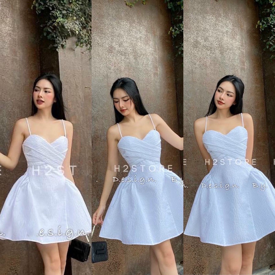 Váy 2 Dây Hotgirl Chất Xốp Nhăn Dáng Ngắn Hàng Quảng Châu M3203