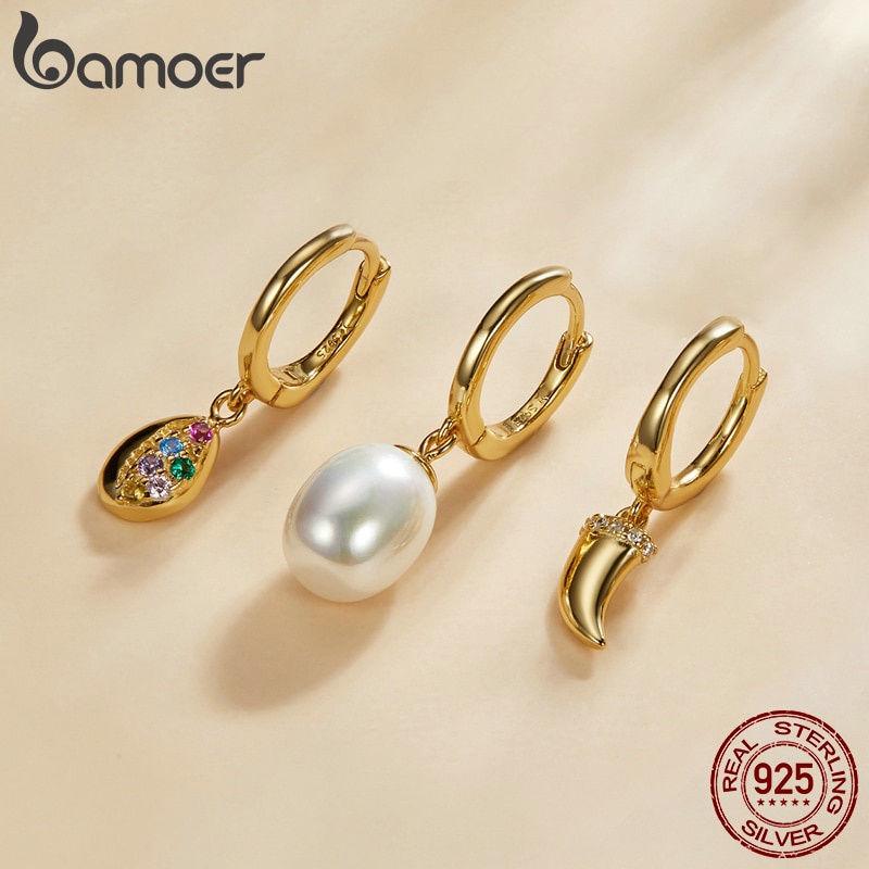 Hoa tai Bamoer SCE1138 bằng bạc sterling 925 dòng Tây Ban Nha bí ẩn màu vàng